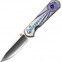 Складной нож Chris Reeve Large Sebenza 21 Unique Graphics Blue Sapphire Cabochon, сталь CPM-S35VN, рукоять титан купить в Кемерове