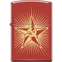 Зажигалка ZIPPO Серп и Молот на Звезде, латунь/сталь с покрытием Red Matte, красная, 36x12x56 мм купить в Кемерове